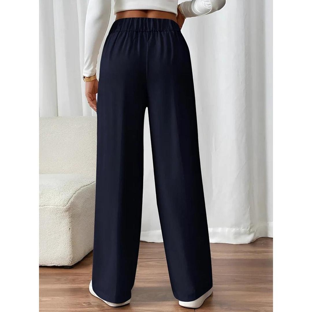 Women Pants Solid Color Elastic Waist Straight Leg