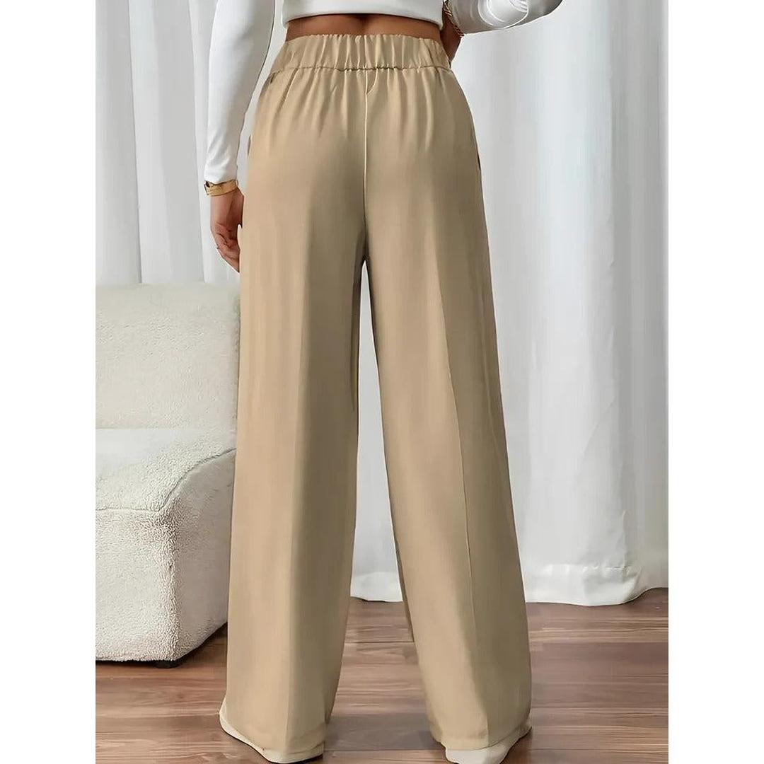 Women Pants Solid Color Elastic Waist Straight Leg