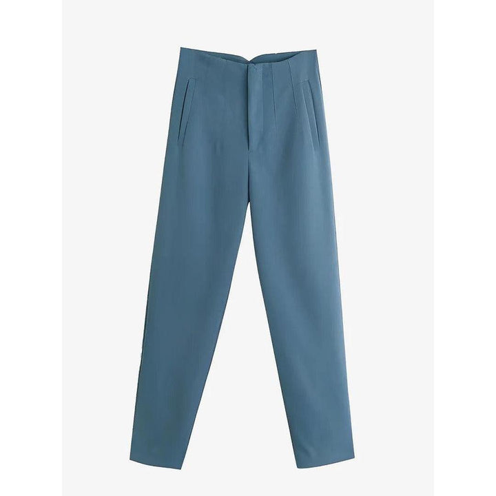 Women Pants Solid Color Pleated Straight Leg