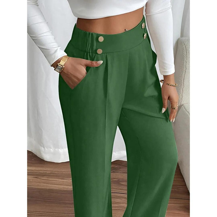 Women Pants Solid Color Elastic Waist Straight Leg