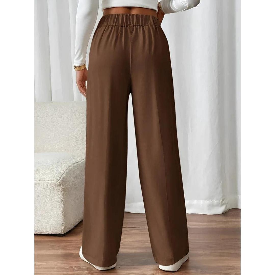 Women Pants Solid Color Elastic Waist Straight Leg
