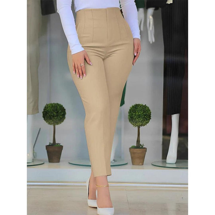 Women Pants Solid Color Pleated Straight Leg