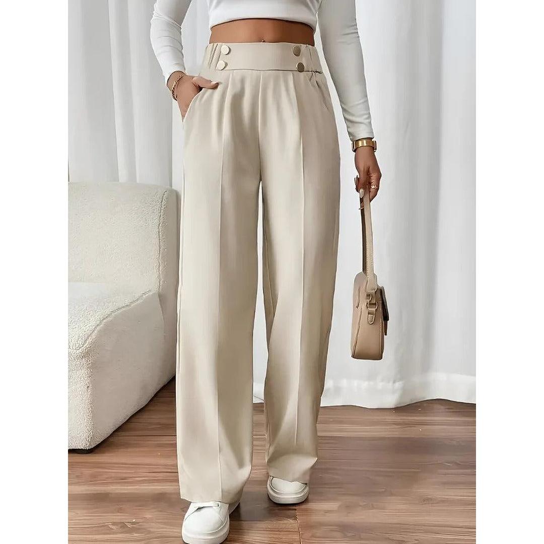 Women Pants Solid Color Elastic Waist Straight Leg