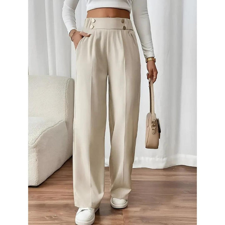 Women Pants Solid Color Elastic Waist Straight Leg