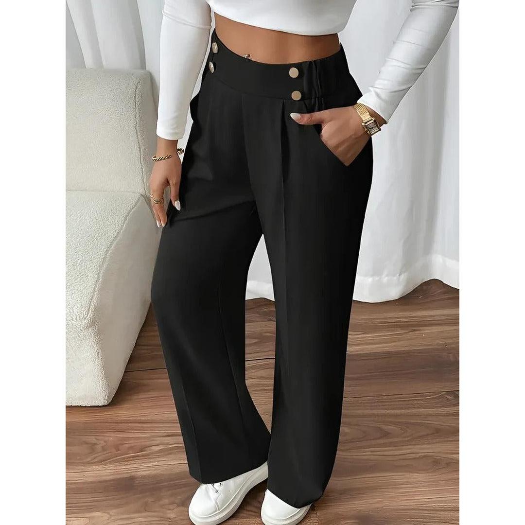 Women Pants Solid Color Elastic Waist Straight Leg