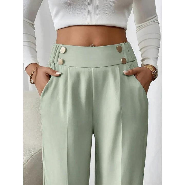 Women Pants Solid Color Elastic Waist Straight Leg