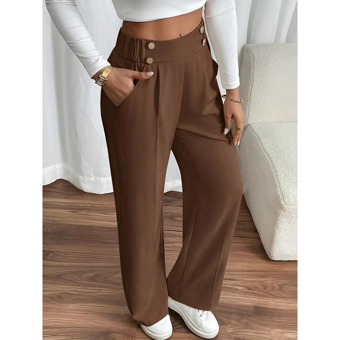 Women Pants Solid Color Elastic Waist Straight Leg