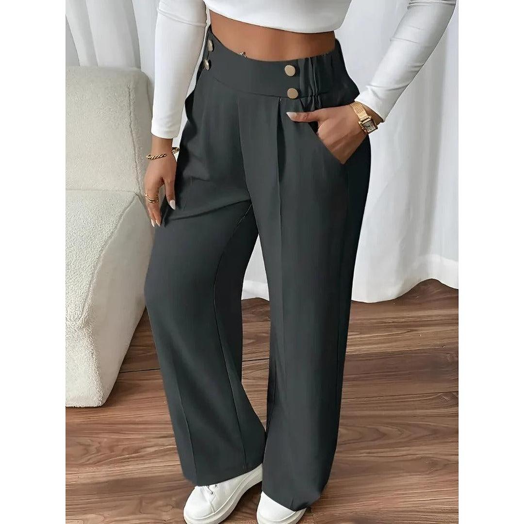 Women Pants Solid Color Elastic Waist Straight Leg