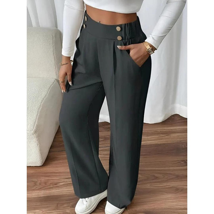 Women Pants Solid Color Elastic Waist Straight Leg