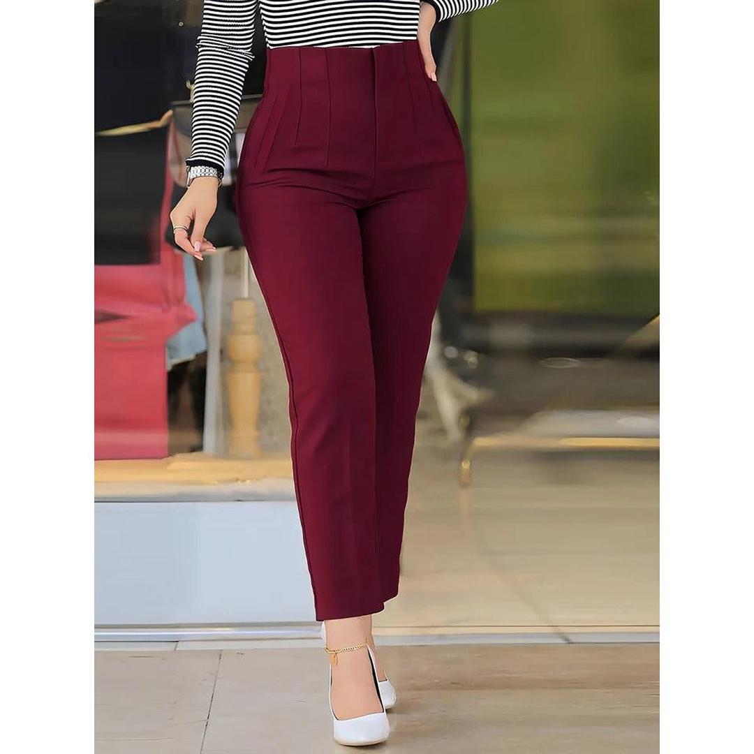 Women Pants Solid Color Pleated Straight Leg