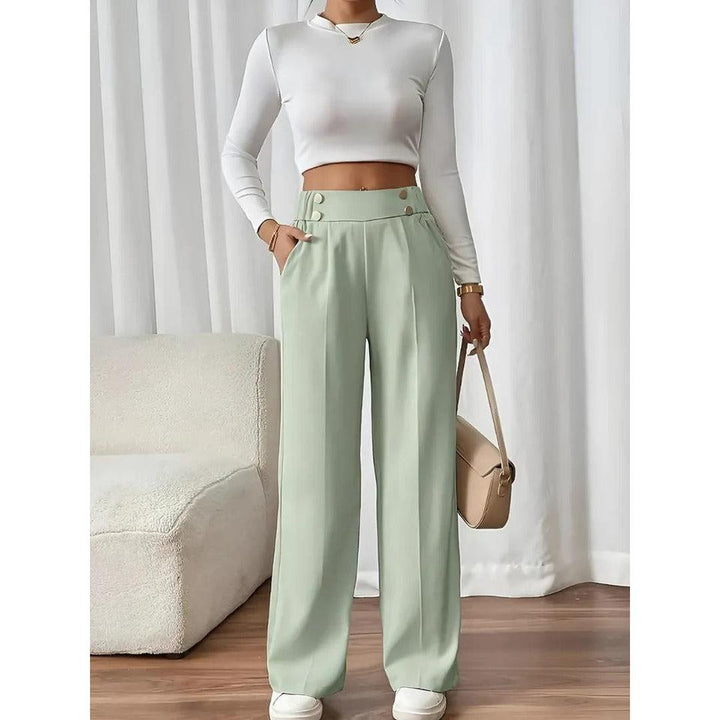 Women Pants Solid Color Elastic Waist Straight Leg