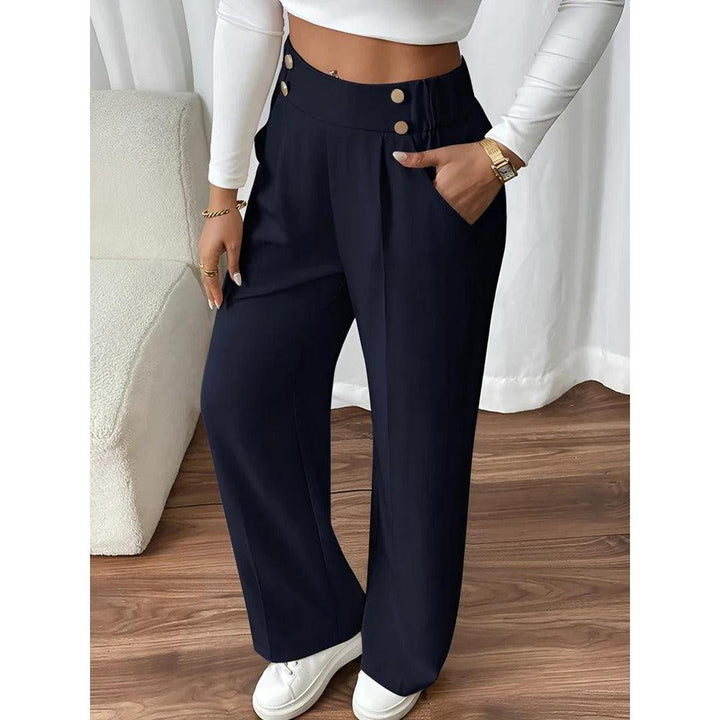 Women Pants Solid Color Elastic Waist Straight Leg