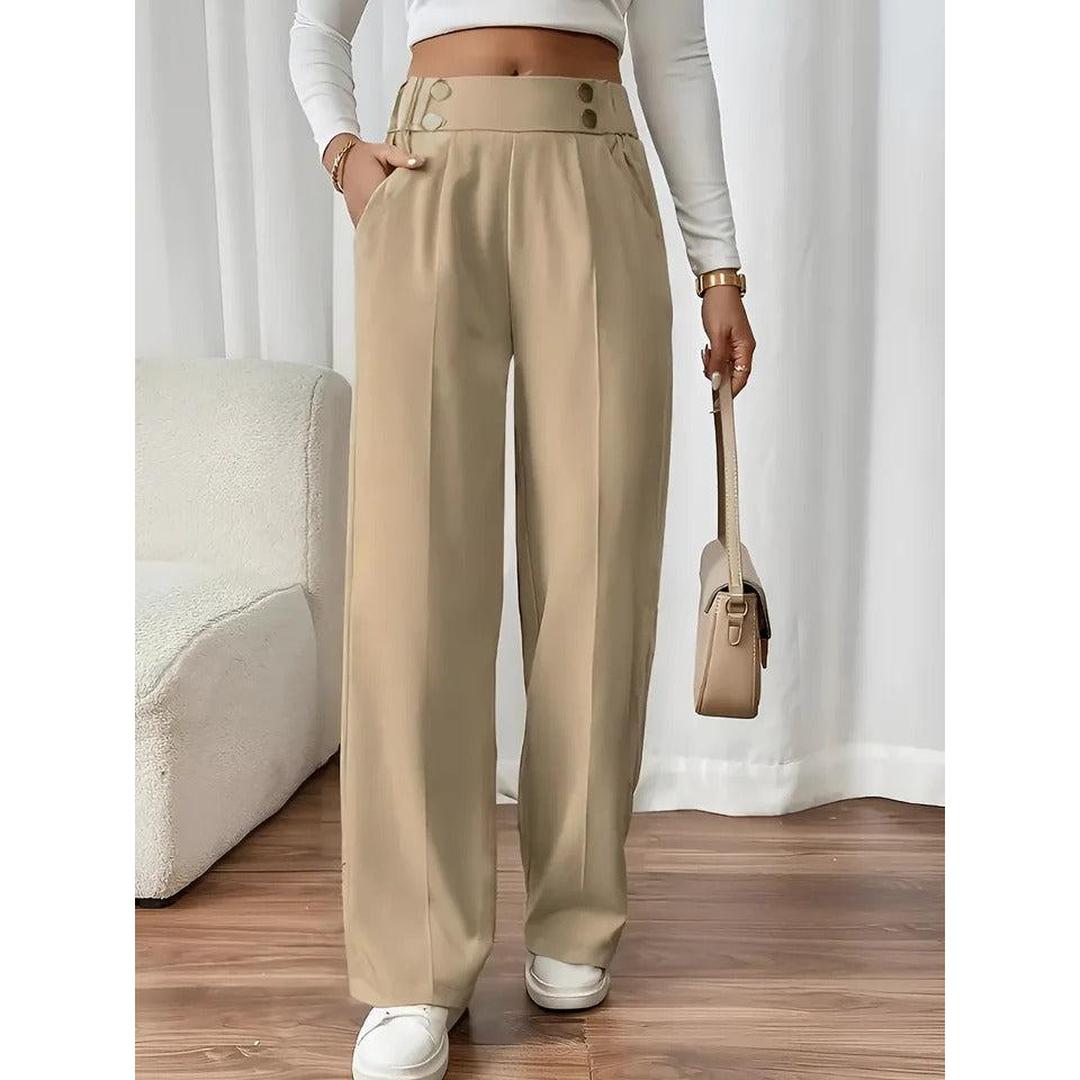 Women Pants Solid Color Elastic Waist Straight Leg