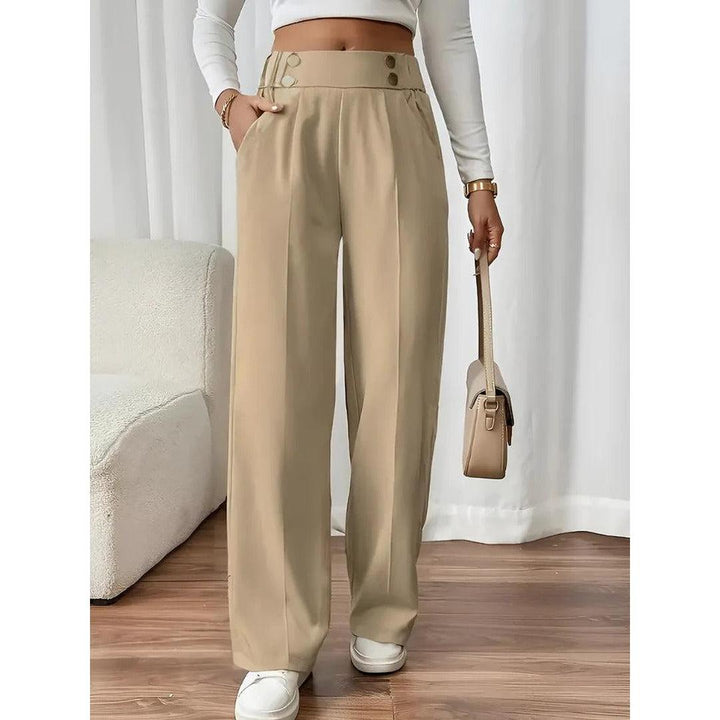 Women Pants Solid Color Elastic Waist Straight Leg