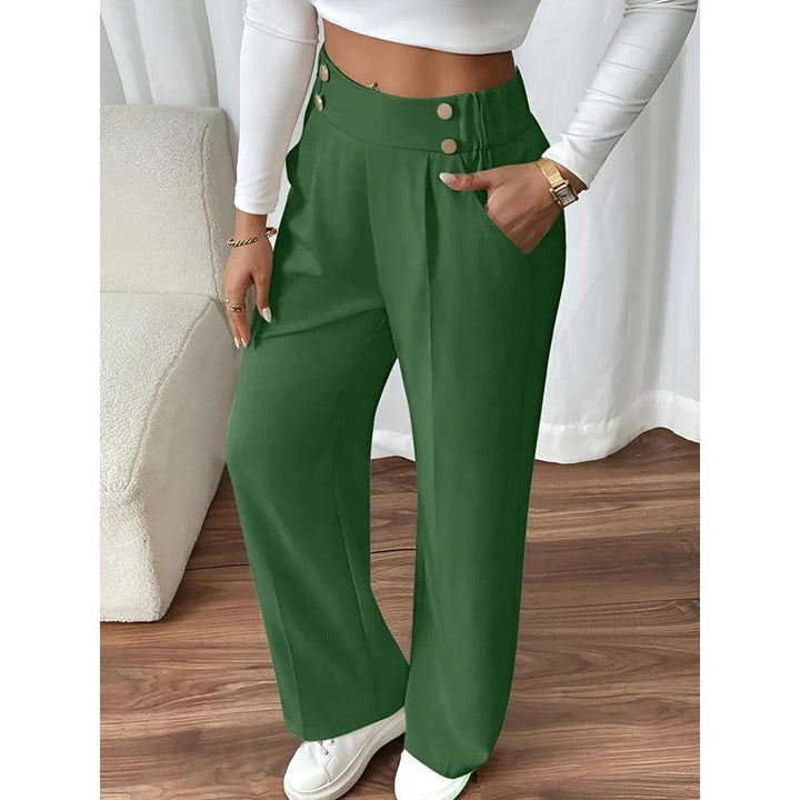 Women Pants Solid Color Elastic Waist Straight Leg