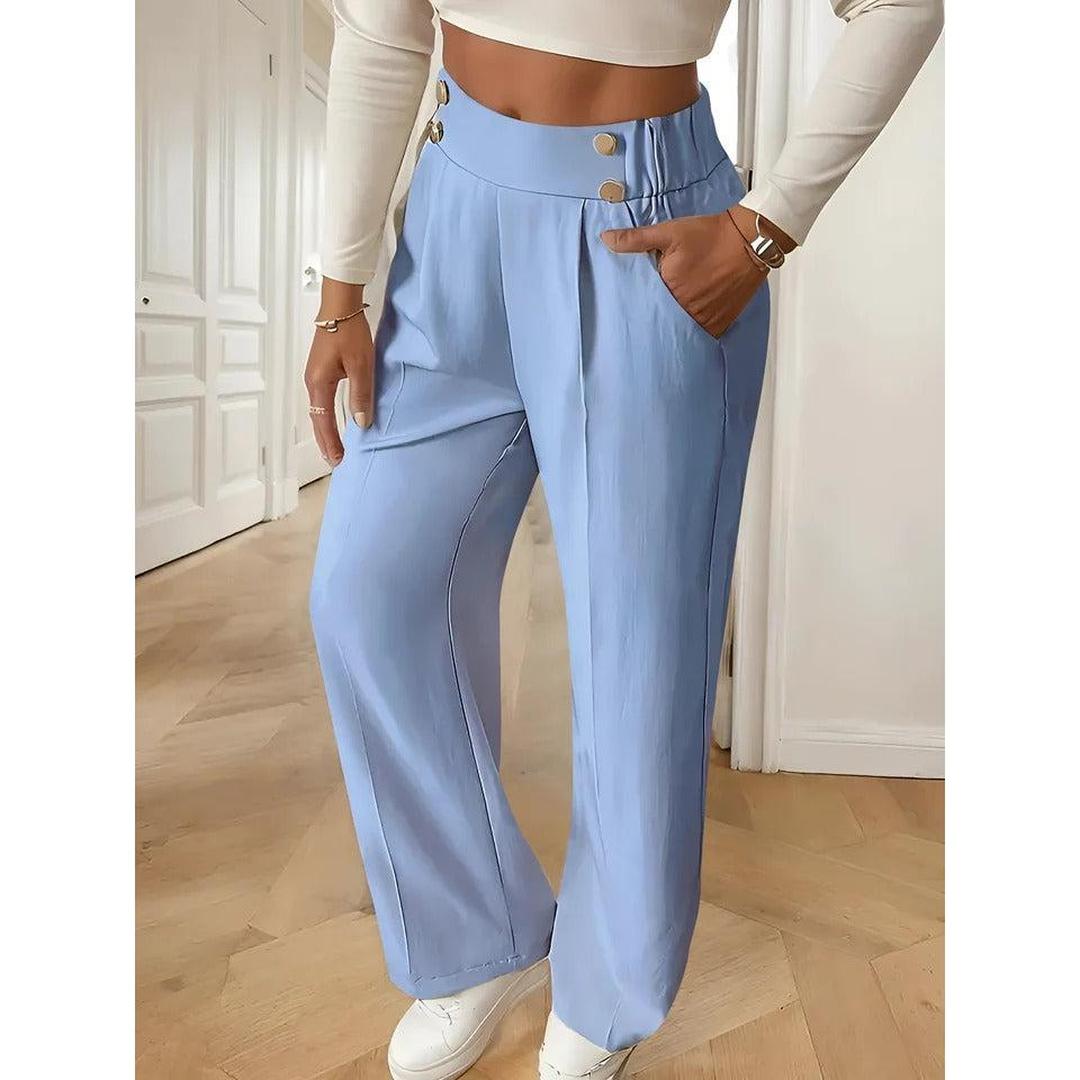 Women Pants Solid Color Elastic Waist Straight Leg