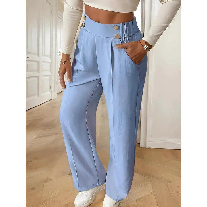 Women Pants Solid Color Elastic Waist Straight Leg