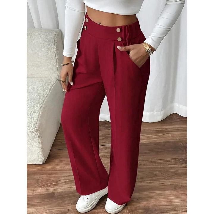 Women Pants Solid Color Elastic Waist Straight Leg