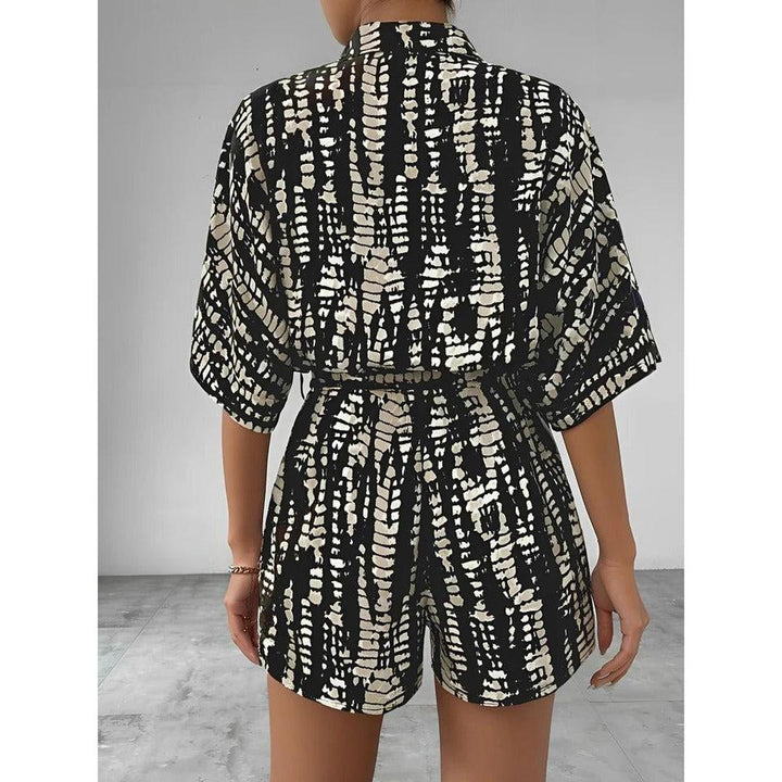 Women Playsuit Short Sleeve Printed Button Front Tie Waist