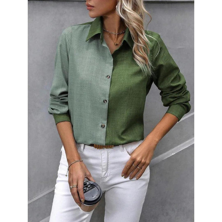 Women Shirt Solid Color Button Front Collared Long Sleeve