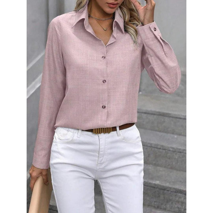 Women Shirt Solid Color Button Front Collared Long Sleeve