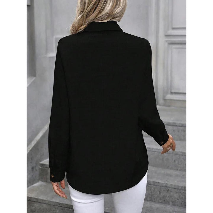Women Shirt Solid Color Button Front Collared Long Sleeve