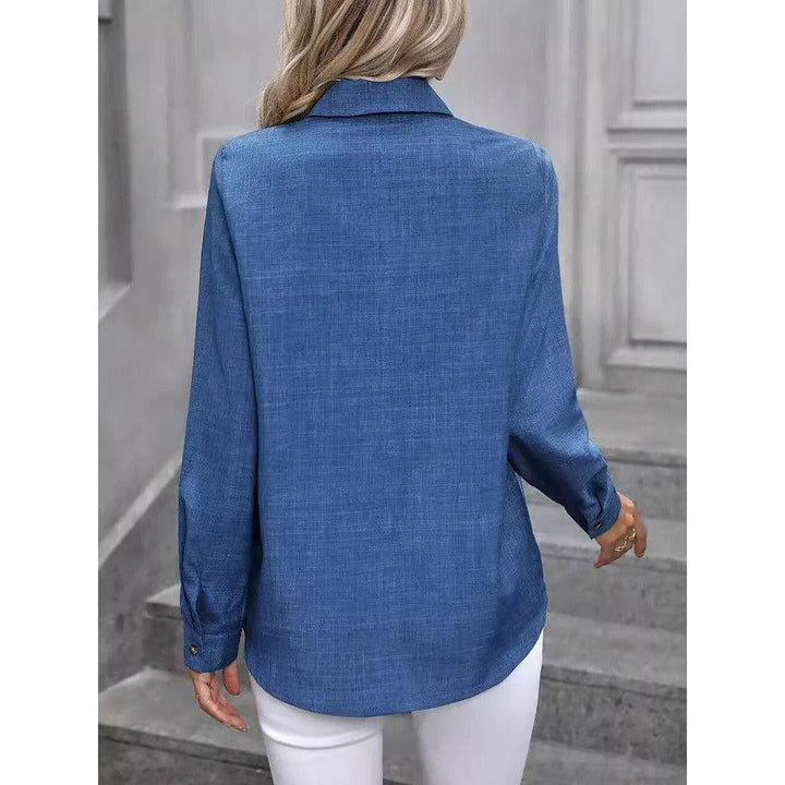 Women Shirt Solid Color Button Front Collared Long Sleeve