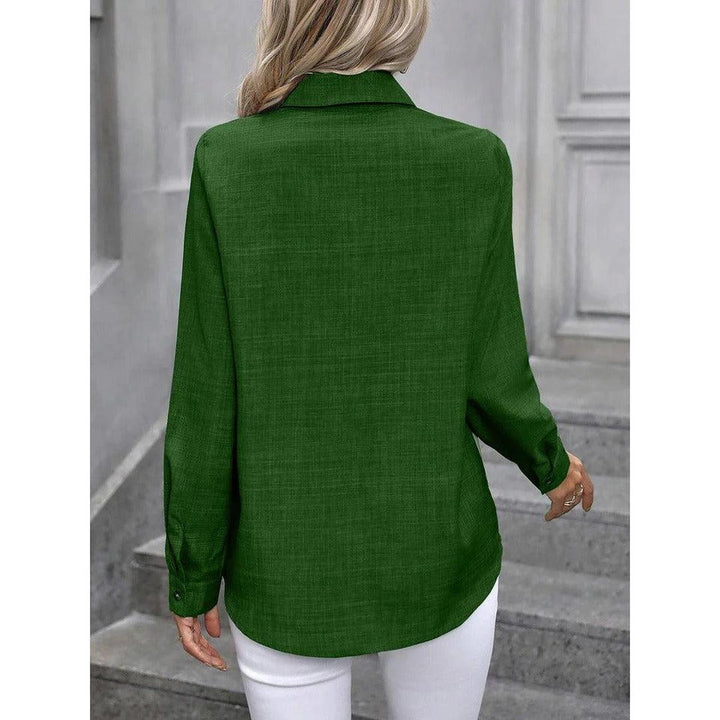 Women Shirt Solid Color Button Front Collared Long Sleeve