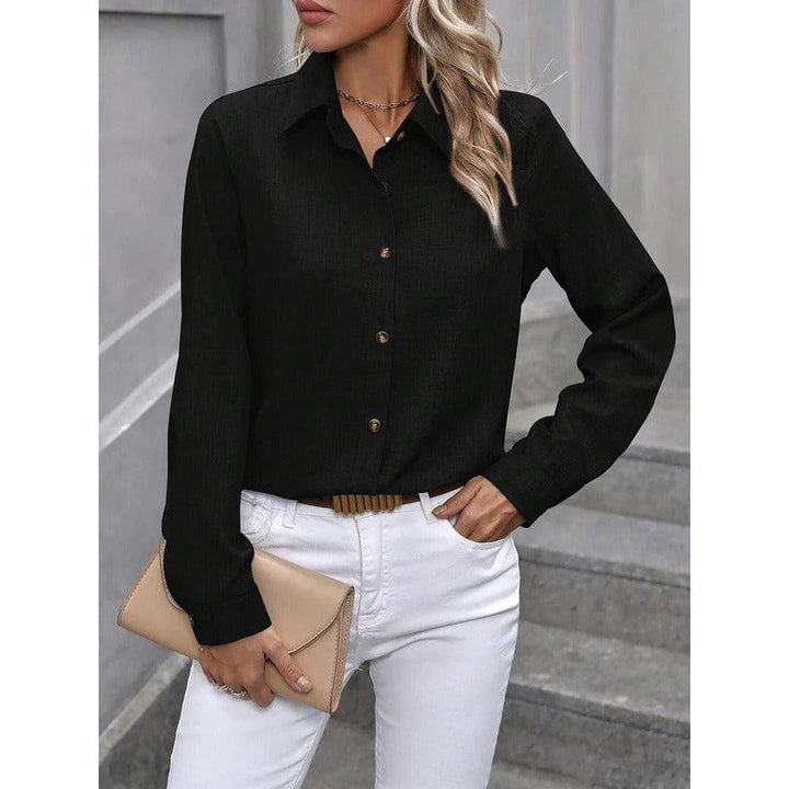 Women Shirt Solid Color Button Front Collared Long Sleeve