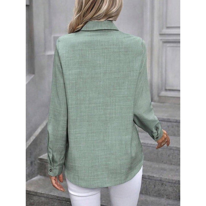 Women Shirt Solid Color Button Front Collared Long Sleeve