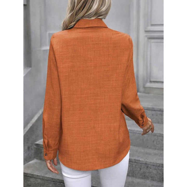 Women Shirt Solid Color Button Front Collared Long Sleeve
