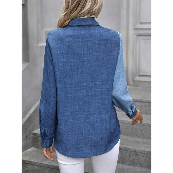 Women Shirt Solid Color Button Front Collared Long Sleeve