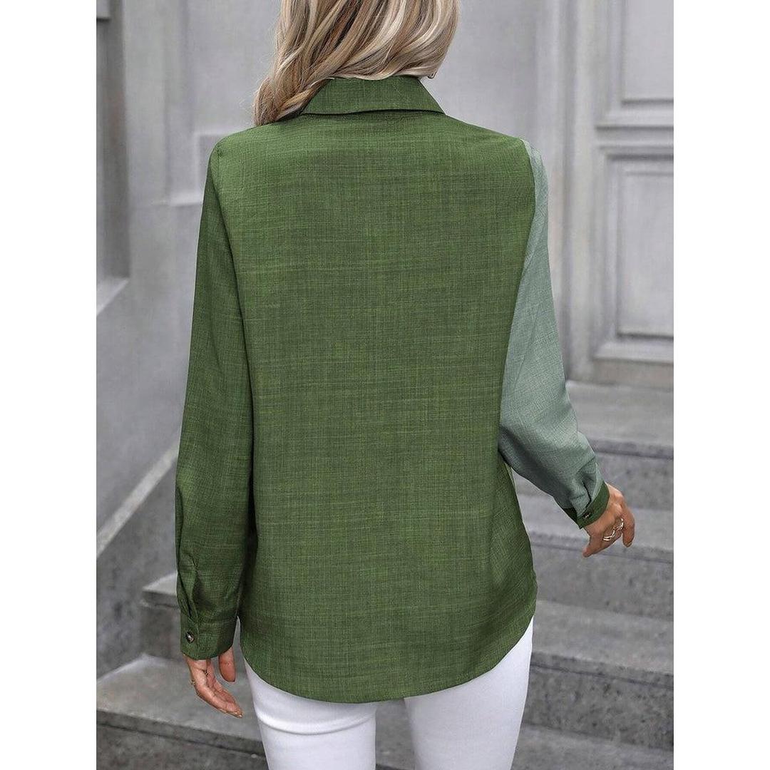 Women Shirt Solid Color Button Front Collared Long Sleeve