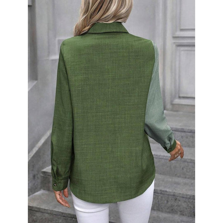 Women Shirt Solid Color Button Front Collared Long Sleeve