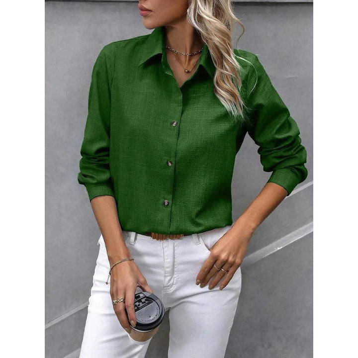 Women Shirt Solid Color Button Front Collared Long Sleeve