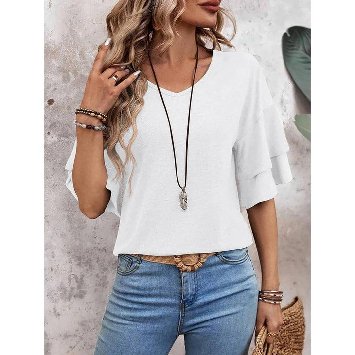 Women Shirt V Neck Layered Sleeve