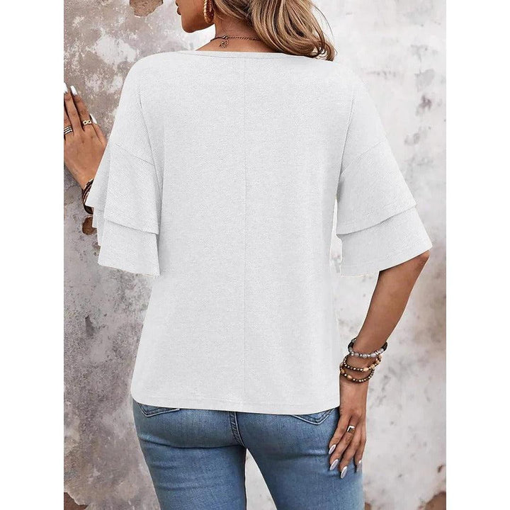 Women Shirt V Neck Layered Sleeve