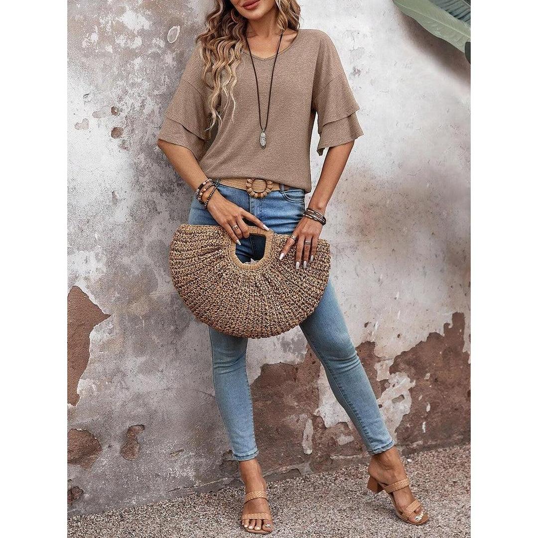 Women Shirt V Neck Layered Sleeve