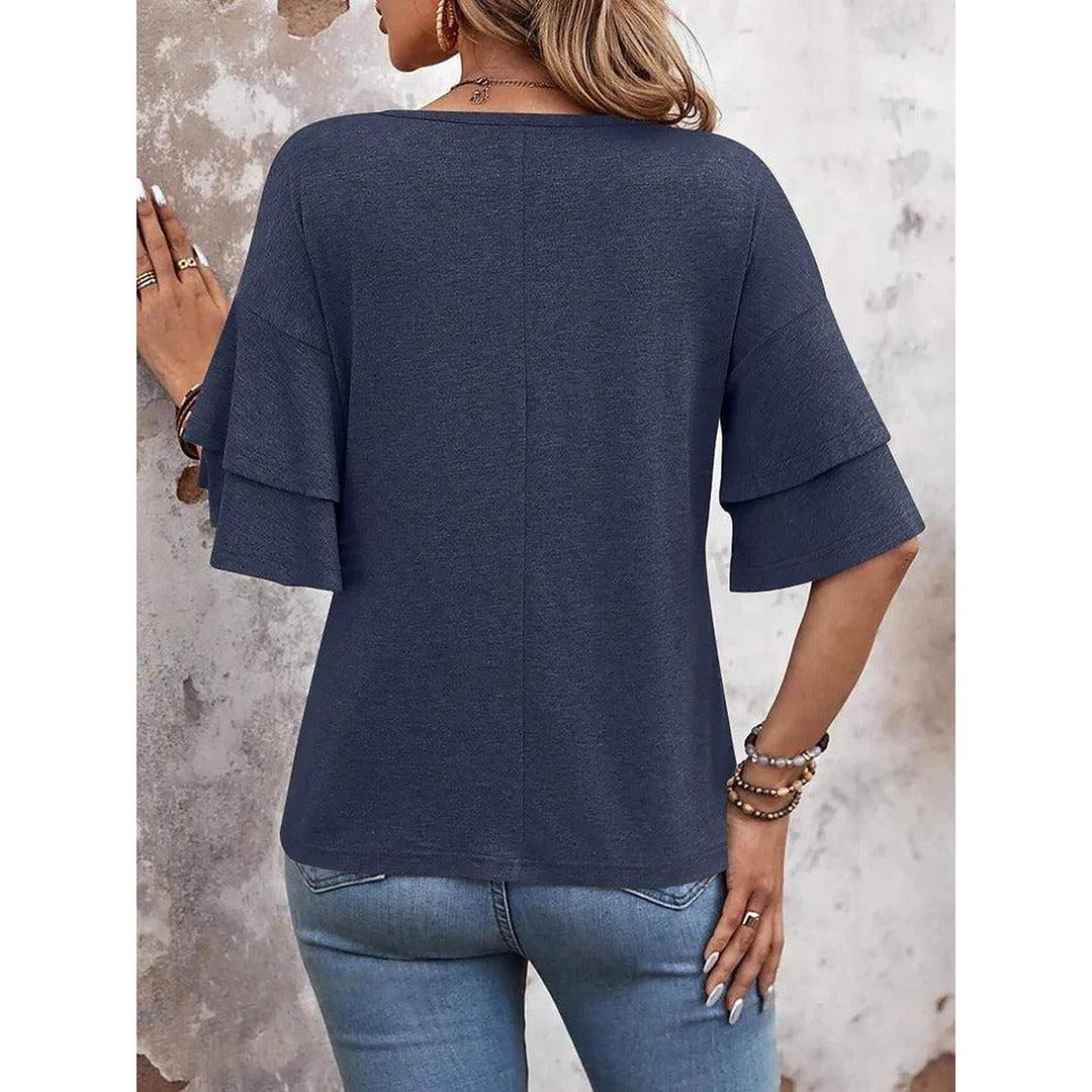 Women Shirt V Neck Layered Sleeve