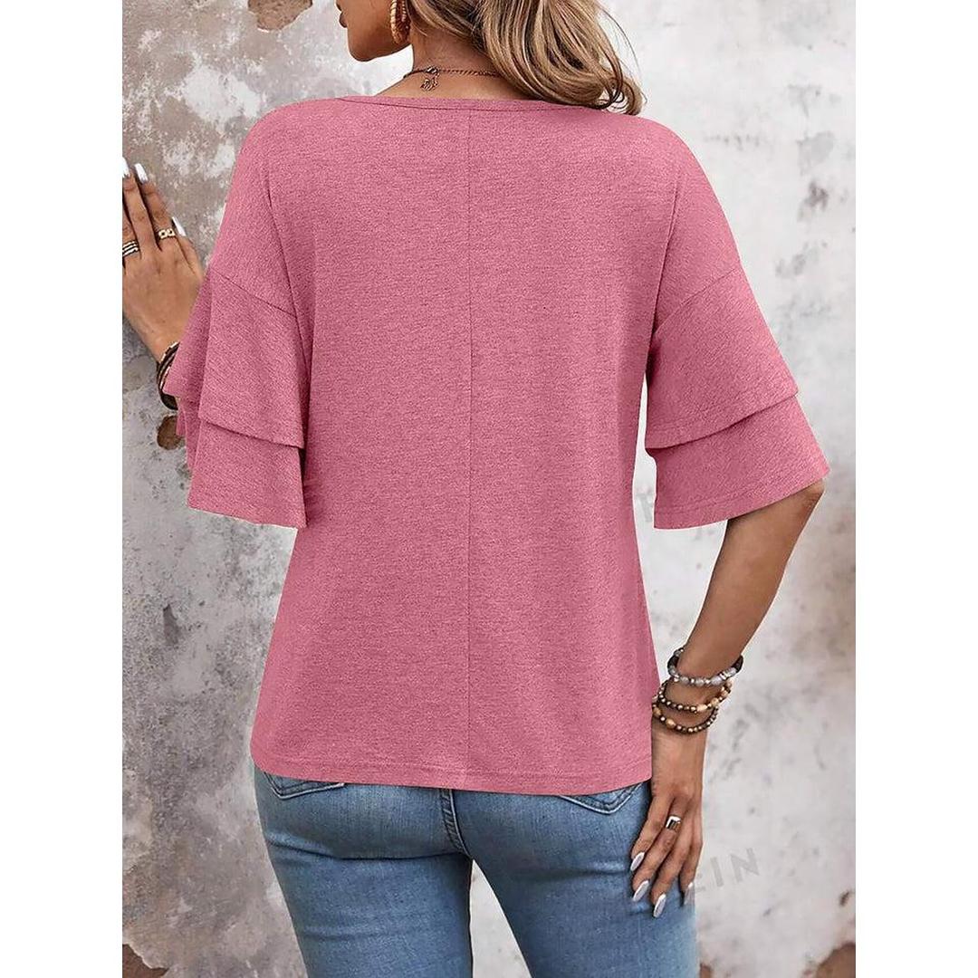 Women Shirt V Neck Layered Sleeve