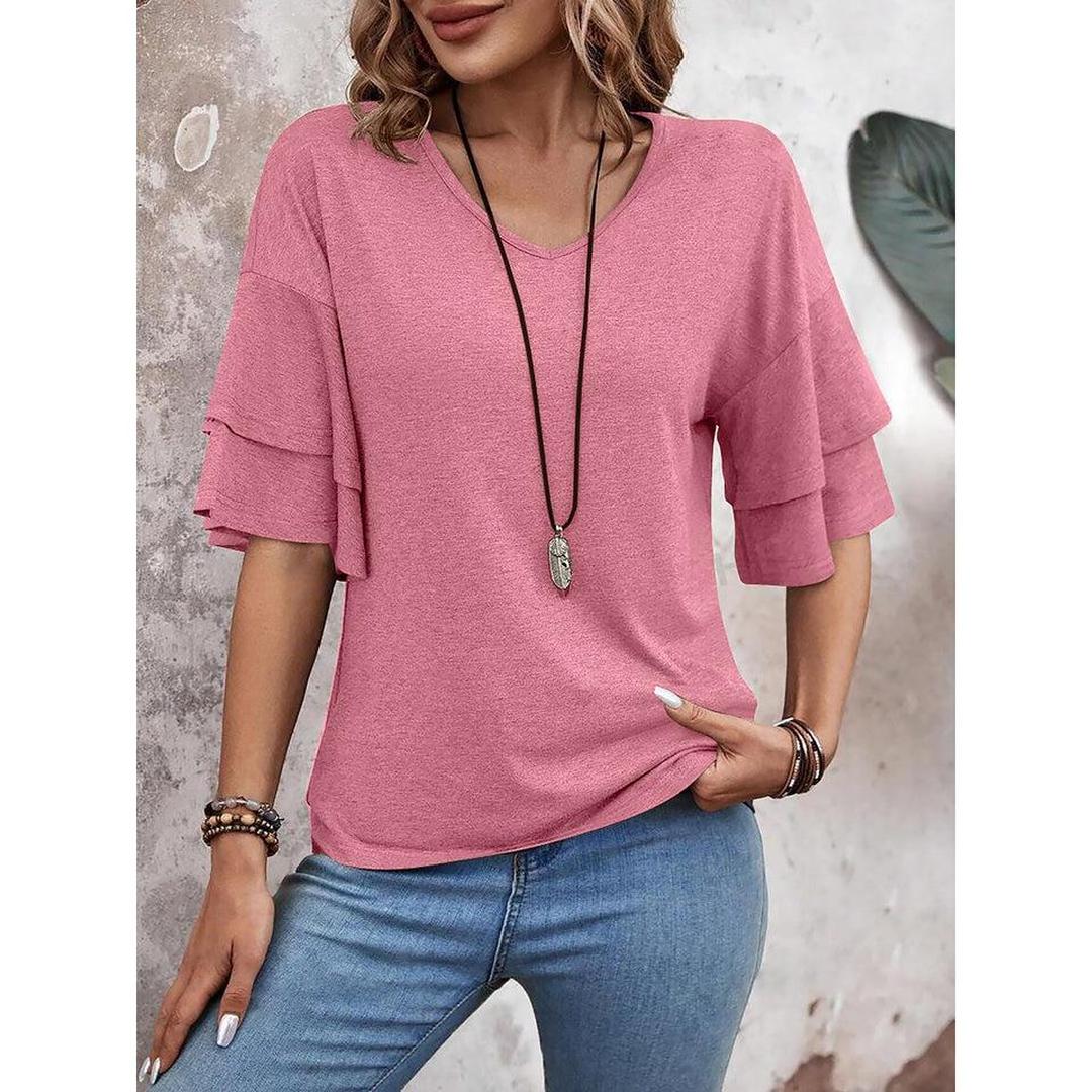 Women Shirt V Neck Layered Sleeve