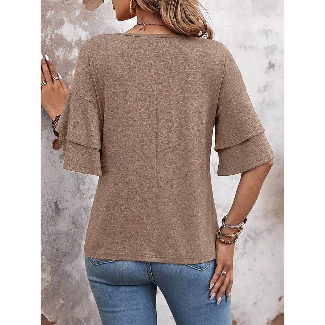 Women Shirt V Neck Layered Sleeve