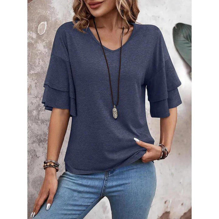 Women Shirt V Neck Layered Sleeve