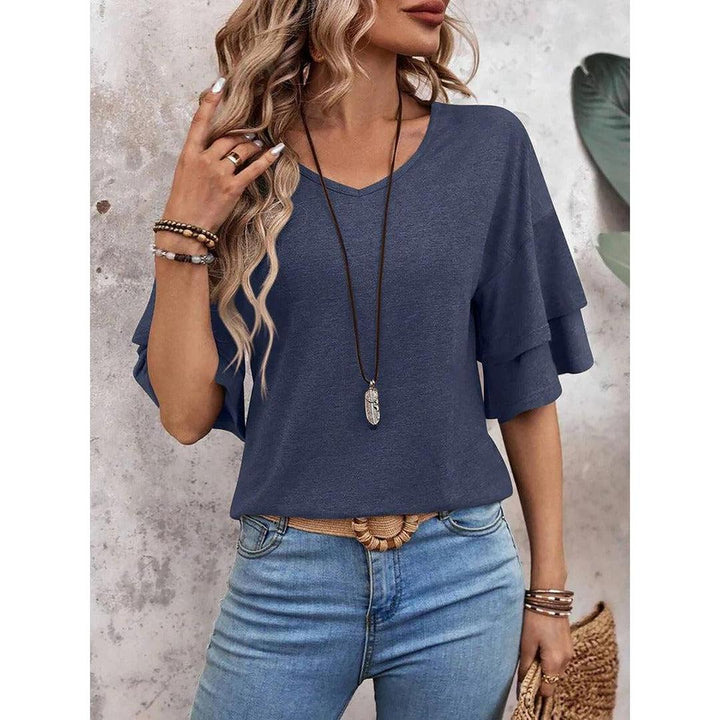 Women Shirt V Neck Layered Sleeve