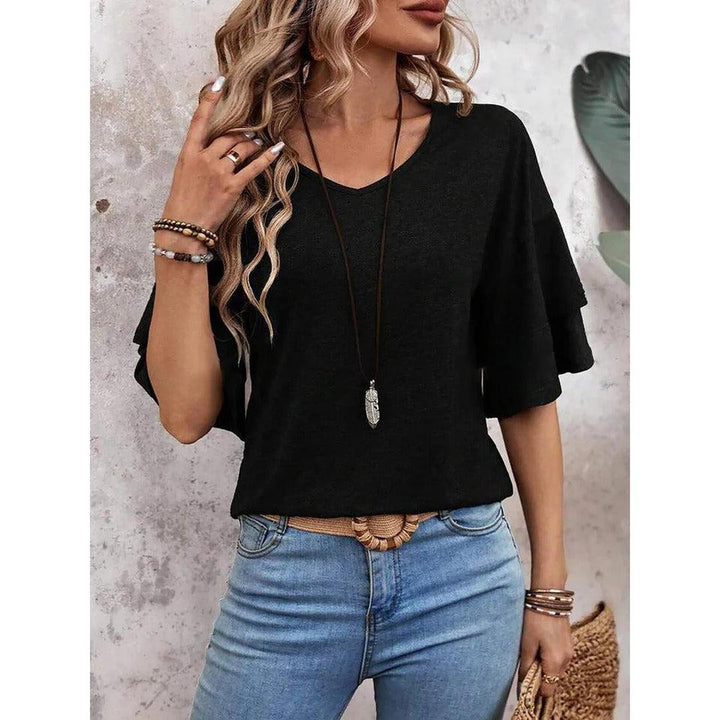 Women Shirt V Neck Layered Sleeve