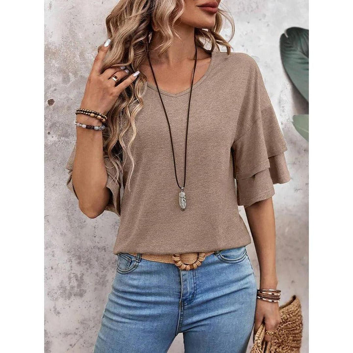 Women Shirt V Neck Layered Sleeve