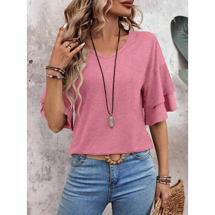 Women Shirt V Neck Layered Sleeve