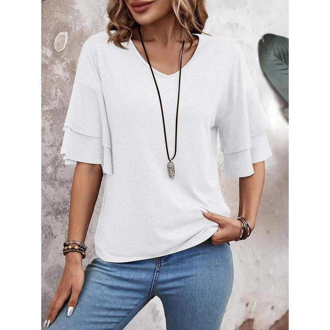 Women Shirt V Neck Layered Sleeve