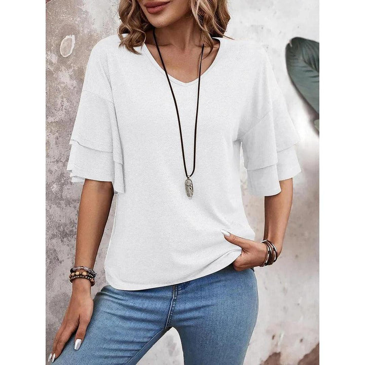 Women Shirt V Neck Layered Sleeve
