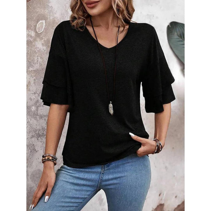 Women Shirt V Neck Layered Sleeve